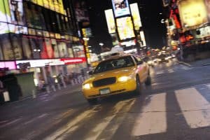 taxi in new york about to get into a car accident
